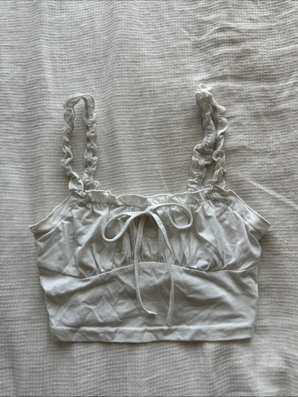 White Ruffle Strap Tie-Front Crop Top
